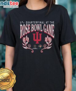 Alt Text: 2026 Rose Bowl Game ladies tee featuring Nice Indiana Hoosiers CFP Semifinal design, perfect for fans.