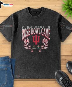 Alt Text: 2026 Rose Bowl Game washed t-shirt featuring Nice Indiana Hoosiers logo for CFP semifinal celebration.
