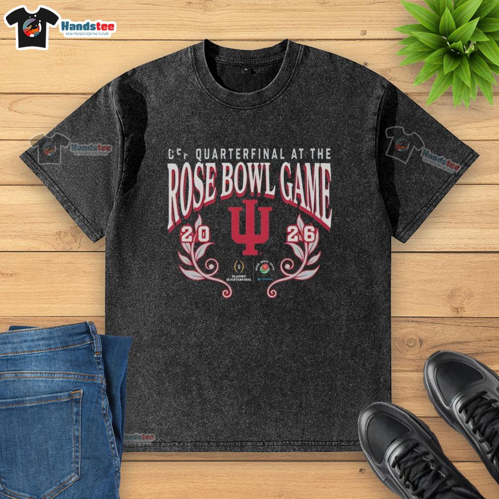 nice-indiana-hoosiers-cfp-semifinal-at-the-rose-bowl-game-2026-washed-t-shirt Alt Text: 2026 Rose Bowl Game washed t-shirt featuring Nice Indiana Hoosiers logo for CFP semifinal celebration.