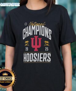 Alt Text: 2025 College Football Playoff National Champions logo for Nice Indiana Hoosiers on a ladies tee with palm tree design.