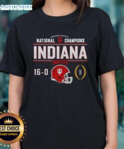 Nice Indiana Hoosiers Football National Champions Undefeated 16-0 helmet design on a ladies tee shirt.