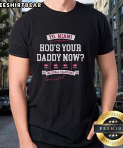 Nice Indiana Hoosiers National Champions 2025 T-Shirt featuring 'Hoo's Your Daddy Now' match scores design.