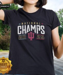 Nice Indiana Hoosiers National Champions 2025 ladies tee featuring vibrant team colors and logo design.