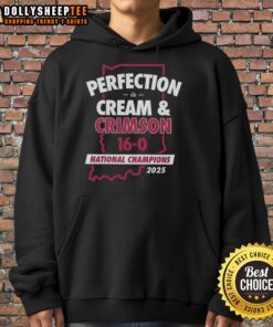 2025 Indiana Hoosiers National Champions hoodie featuring 'Perfection Is Cream And Crimson' and final score design.