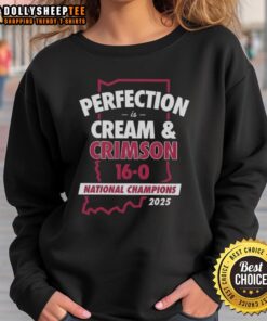 Nice Indiana Hoosiers National Champions 2025 sweatshirt featuring 'Perfection is Cream and Crimson' final score design.