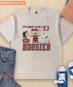 Nice Indiana Hoosiers Peanuts t-shirt featuring 'It's a Great Day to Be a Hoosier' design in vibrant colors.