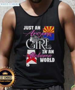 Arizona girl wearing a tank top with 'Just an Arizona Girl in an Alabama World' design, showcasing a unique style.