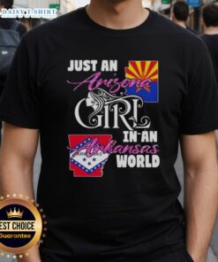 Alt Text: 'Arizona girl in an Arkansas world t-shirt, showcasing a stylish design and vibrant colors perfect for casual wear.'