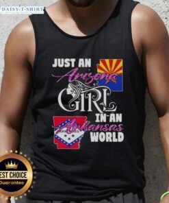 Arizona girl wearing a stylish tank top in Arkansas, showcasing a vibrant design that celebrates her roots and personality.