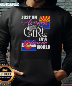 Arizona girl in a Colorado world hoodie, showcasing a stylish design perfect for casual wear and travel.