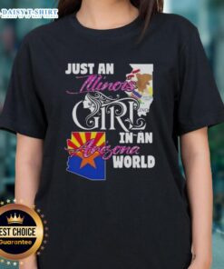 Illinois girl in Arizona world ladies tee showcasing a trendy design perfect for casual wear and state pride.