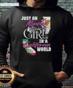 Illinois girl in a California world hoodie, showcasing a stylish and cozy graphic sweatshirt for casual wear.