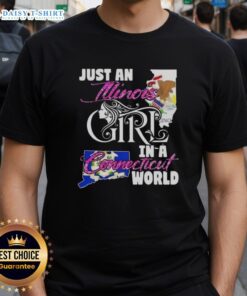 Alt Text: Illinois girl in a Connecticut world T-shirt design featuring stylish graphics and vibrant colors.