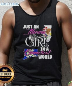 Illinois girl in Connecticut world tank top, showcasing a stylish and fun design perfect for casual outings.