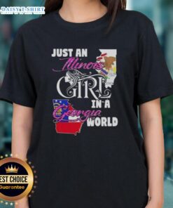 Illinois girl in a Georgia world wearing a stylish ladies tee, showcasing a trendy design perfect for casual outings.