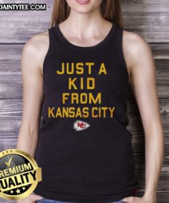 Stylish tank top featuring 'Just A Kid From Kansas City' design for Kansas City Chiefs fans.