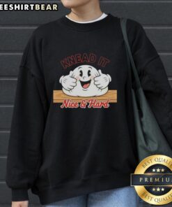 Cozy Nice Knead It Nice and Hard baker sweatshirt featuring a fun baking graphic, perfect for baking enthusiasts.
