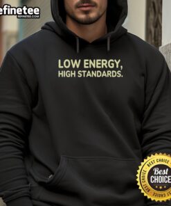 Cozy Nice Low Energy High Standards Hoodie displayed on a mannequin, showcasing its stylish design and comfort.