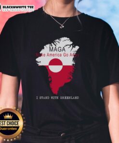 Nice MAGA Make America Go Away Greenland Map Ladies Tee featuring a stylish design for patriotic women.