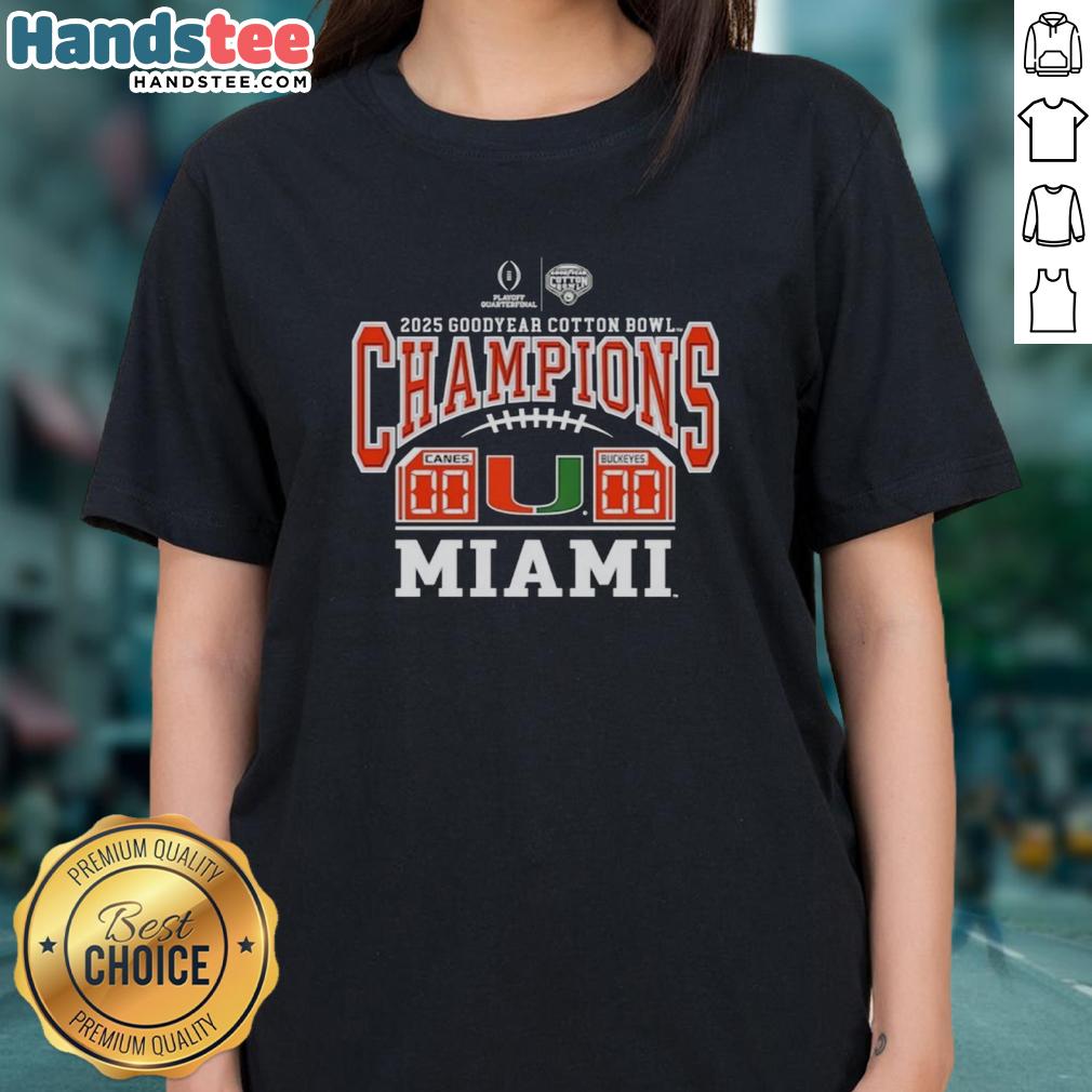 nice-miami-hurricanes-2025-goodyear-cotton-bowl-champions-game-score-ladies-tee Miami Hurricanes 2025 Cotton Bowl Champions ladies tee featuring game score and team logo, perfect for fans.