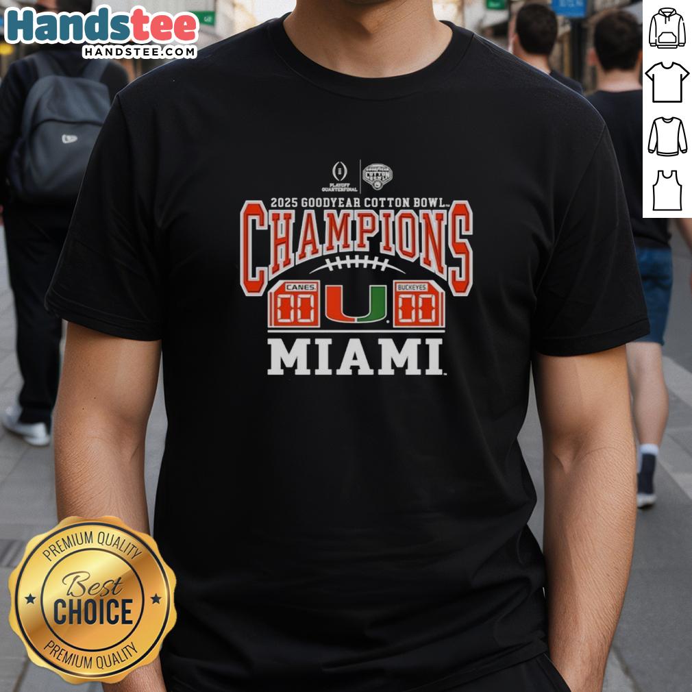 nice-miami-hurricanes-2025-goodyear-cotton-bowl-champions-game-score-t-shirt Alt Text: Nice Miami Hurricanes 2025 Goodyear Cotton Bowl Champions T-Shirt featuring vibrant team colors and winning game score.