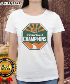 Alt Text: Nice Miami Hurricanes Football Fiesta Bowl Champions CFP 2026 Logo on a stylish ladies tee shirt design.
