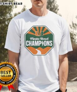 Alt Text: Miami Hurricanes Football Fiesta Bowl Champions CFP 2026 logo T-shirt showcasing vibrant team colors and design.