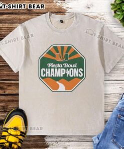 Nice Miami Hurricanes Football Fiesta Bowl Champions CFP 2026 Logo Wash T-Shirt in vibrant colors and soft fabric.