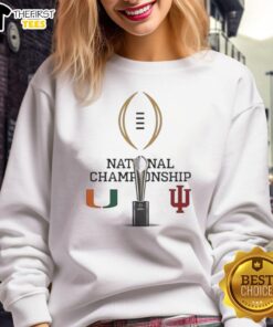 Miami Hurricanes vs Indiana Hoosiers 2026 CFP Champions fan logo sweatshirt, perfect for college football enthusiasts.
