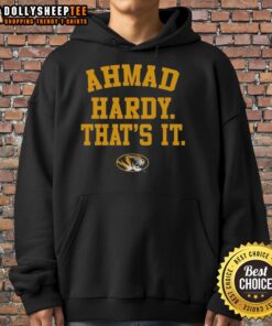 Alt Text: Ahmad Hardy wearing a Nice Mizzou Tigers hoodie, showcasing team spirit and style in vibrant colors.