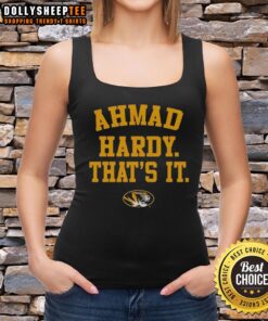 Ahmad Hardy wearing a Nice Mizzou Tigers tank top, showcasing team spirit and style for fans and supporters.