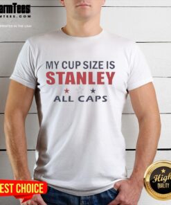 Alt Text: Funny Nice My Cup Size Is Stanley All Caps 2026 T-Shirt in bold lettering, perfect for casual wear and humor lovers.