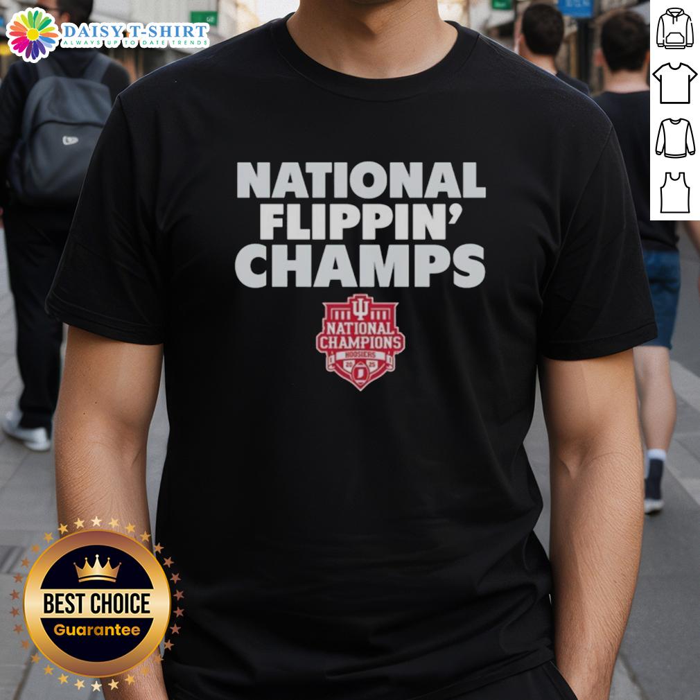 Nice National Flippin' Champs Indiana Hoosiers 2025 CFP National Champions Logo T-Shirt Alt Text: Indiana Hoosiers 2025 CFP National Champions logo T-shirt featuring the Nice National Flippin' Champs design.