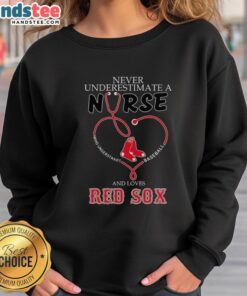 Alt Text: Cute sweatshirt featuring a stethoscope heart design for nurses who love baseball and the Boston Red Sox.