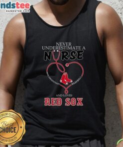 Alt Text: Woman wearing a Boston Red Sox tank top with stethoscope heart design, showcasing her love for baseball and nursing.