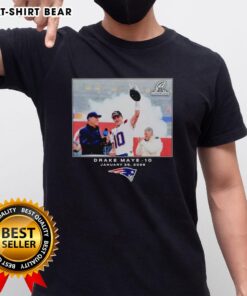 Drake Maye NFL 2026 Photo T-Shirt featuring New England Patriots logo, perfect for fans celebrating the upcoming season.