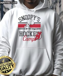 Alt Text: 2026 Nice New Jersey Devils Snoopy's Hockey Camps hoodie featuring vibrant team colors and playful Snoopy design.