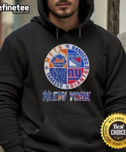 Combine hoodie featuring logos of Mets, Rangers, Giants, and Yankees, perfect for NYC sports fans.