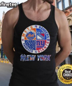 Stylish tank top featuring combined logos of New York Mets, Rangers, Giants, and Yankees for sports fans.