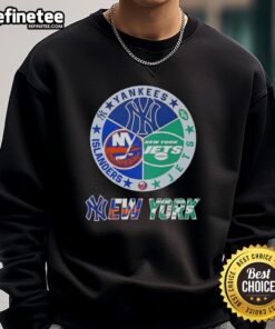 NYC sports sweatshirt featuring Yankees, Jets, and Islanders logos in a stylish combine design.