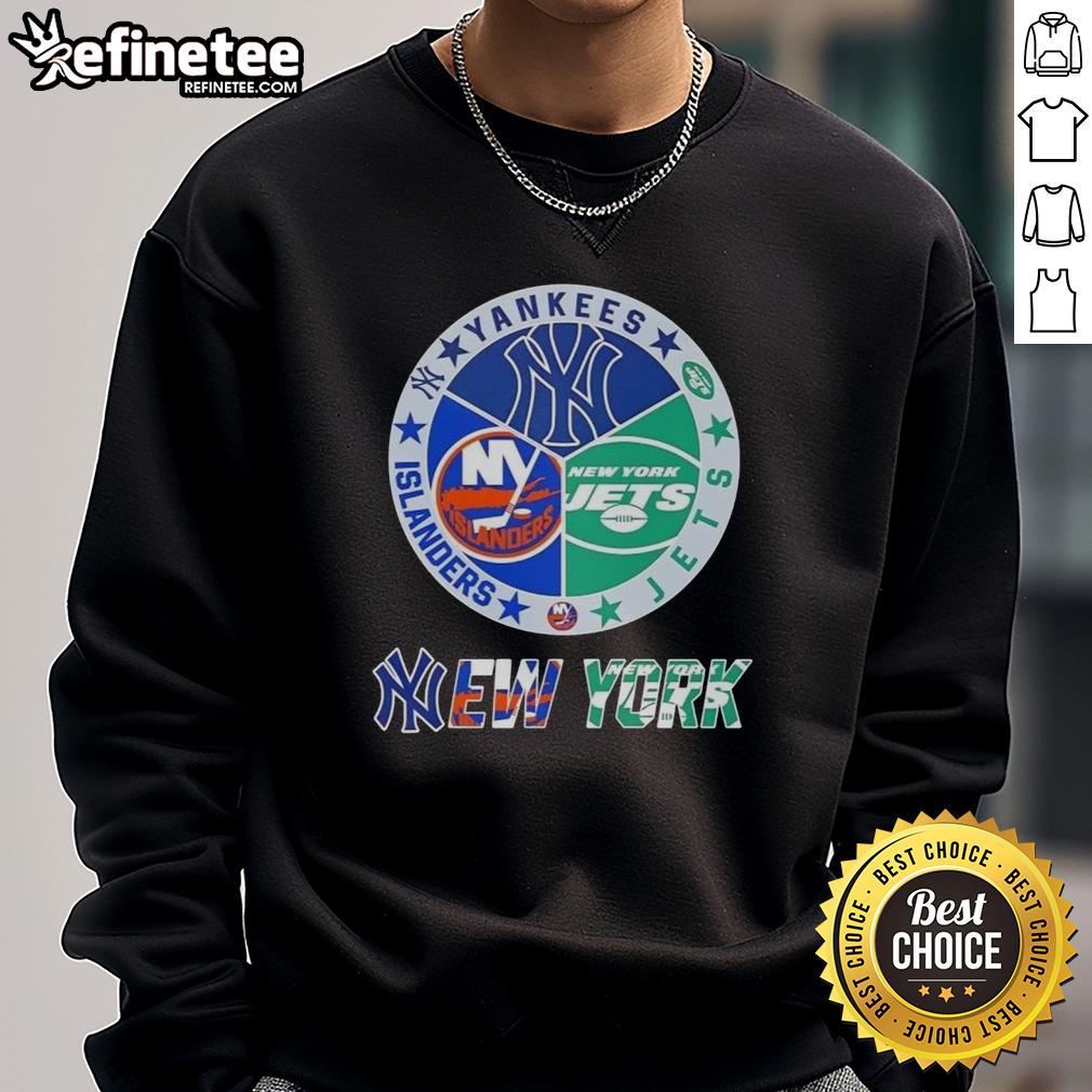 nice-new-york-city-sports-yankees-jets-islanders-logos-combine-sweatshirt NYC sports sweatshirt featuring Yankees, Jets, and Islanders logos in a stylish combine design.