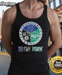 Nice New York City sports tank top featuring Yankees, Jets, and Nets logos for fans of NYC teams.