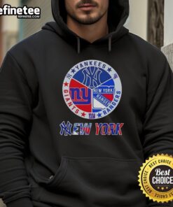 Yankees, Rangers, and Giants logos on a stylish hoodie, perfect for NYC sports fans. Nice New York City Sports hoodie.