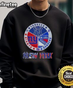 Combine sweatshirt featuring logos of New York Yankees, Rangers, and Giants for sports fans in NYC.