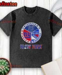 Nice New York City sports t-shirt featuring Yankees, Rangers, and Giants logos in a stylish washed design.