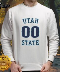 Utah State Aggies Men's basketball sweatshirt in navy blue, featuring the number 00, perfect for fans and athletes.