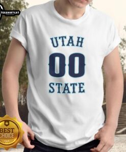 Alt Text: Nice Number 00 Utah State Aggies Men's Basketball T-Shirt featuring team colors and logo, perfect for fans.
