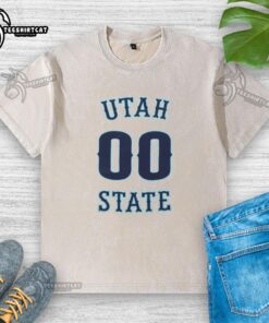 Alt Text: Utah State Aggies men's basketball washed t-shirt featuring the number 00, perfect for fans and casual wear.