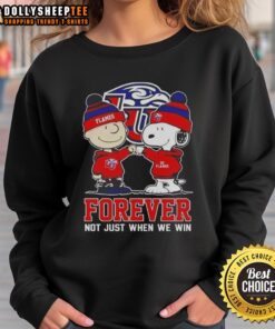Alt Text: Nice Peanut Snoopy and Charlie Brown sweatshirt with 'Liberty Flames Forever, Not Just When We Win' design.