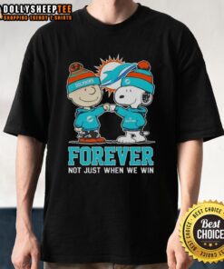 Alt Text: Nice Peanut Snoopy Charlie Brown Miami Dolphins Forever T-Shirt, perfect for fans celebrating their team's spirit.